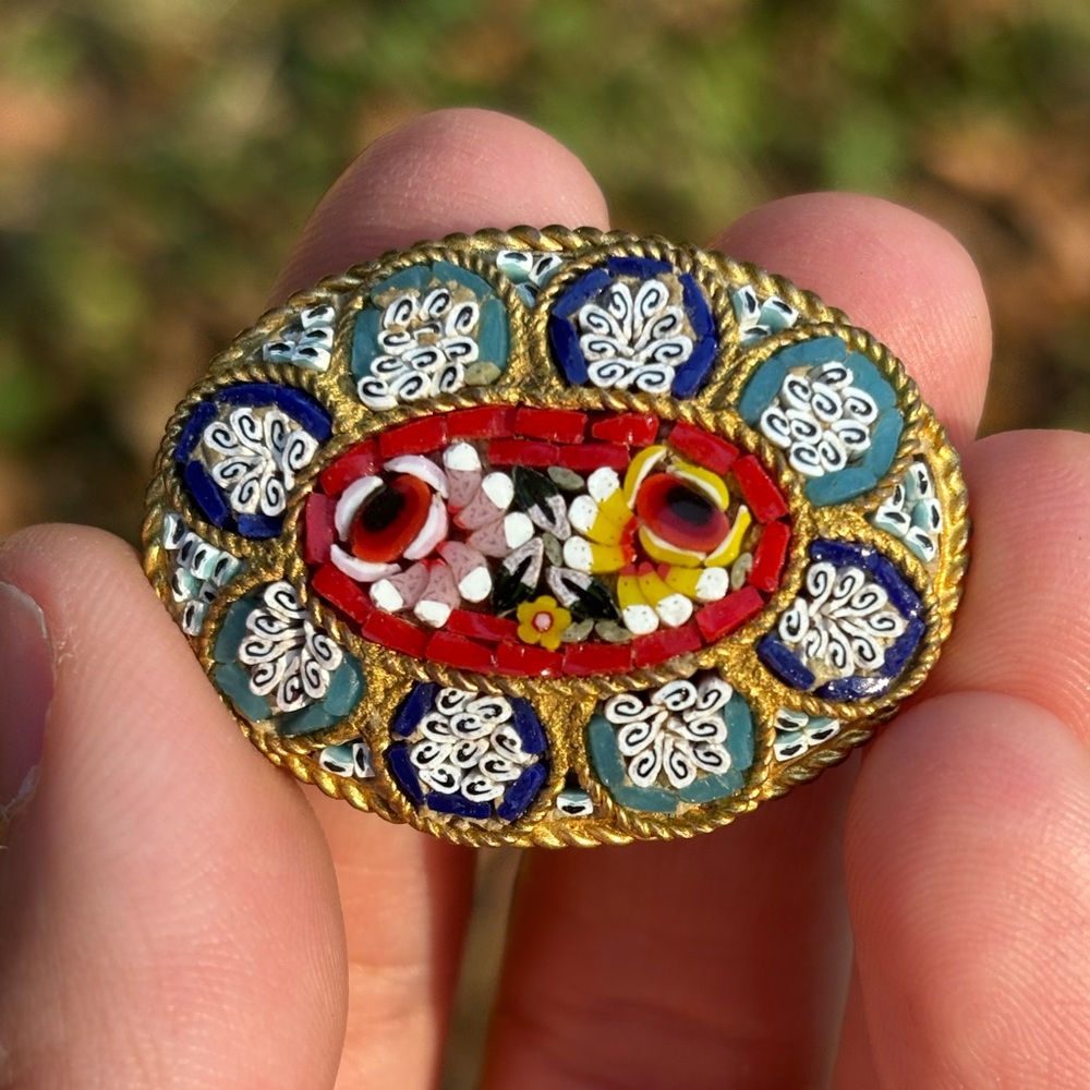 Floral Micromosaic Brooch in 10k setting
